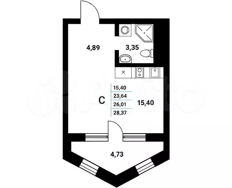 Квартира-студия, 26 м, 6/21 эт. - Фото 0