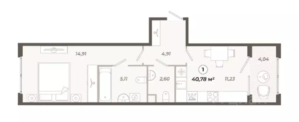 1-к кв. Санкт-Петербург ул. Коли Томчака, 21Д (40.78 м) - Фото 0