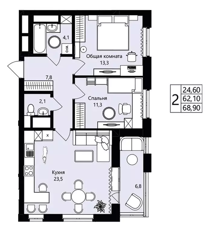 2-комнатная квартира: Саранск, жилой район Юбилейный, 3-й микрорайон, ... - Фото 1