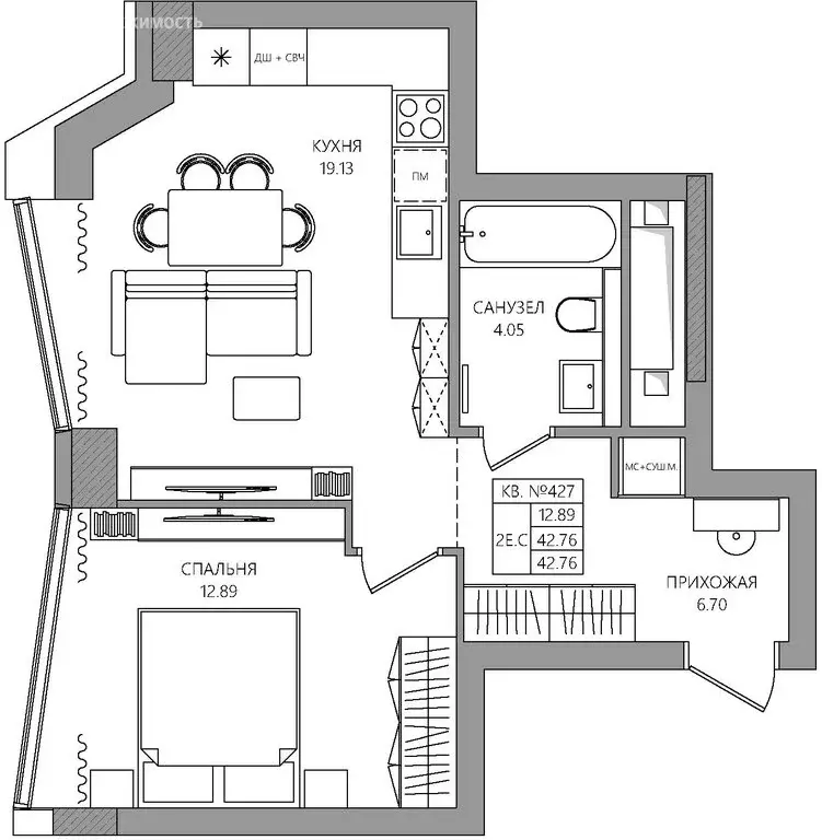 2-комнатная квартира: Пермь, улица Пушкина, 102 (42.76 м) - Фото 1