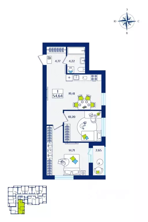 2-к кв. Калининградская область, Зеленоградск  (54.64 м) - Фото 1