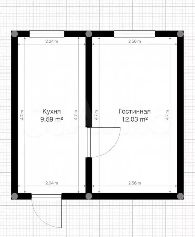 1-к. квартира, 22,3 м, 2/2 эт. - Фото 0