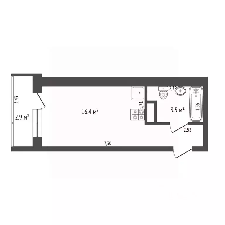 Студия Тюменская область, Тюмень ул. Новоселов, 107к1 (15.1 м) - Фото 2