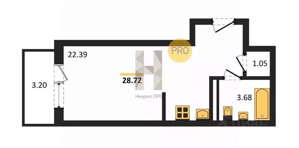 Студия Воронежская область, Воронеж Острогожская ул., 156/3 (27.22 м) - Фото 1