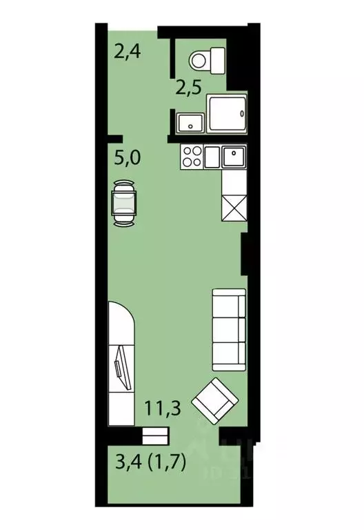 1-к кв. Красноярский край, Красноярск ул. Вильского, 32 (23.0 м) - Фото 1