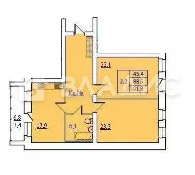 2-комнатная квартира: Вологда, Комсомольская улица, 35А (91.8 м) - Фото 0