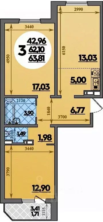 3-к кв. Краснодарский край, Краснодар пос. Березовый, ул. Имени ... - Фото 1