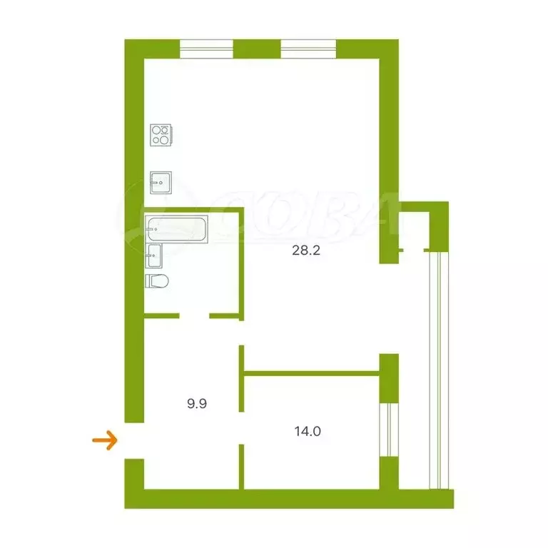 1-комнатная квартира: Тюмень, улица Малыгина, 58 (68.2 м) - Фото 2