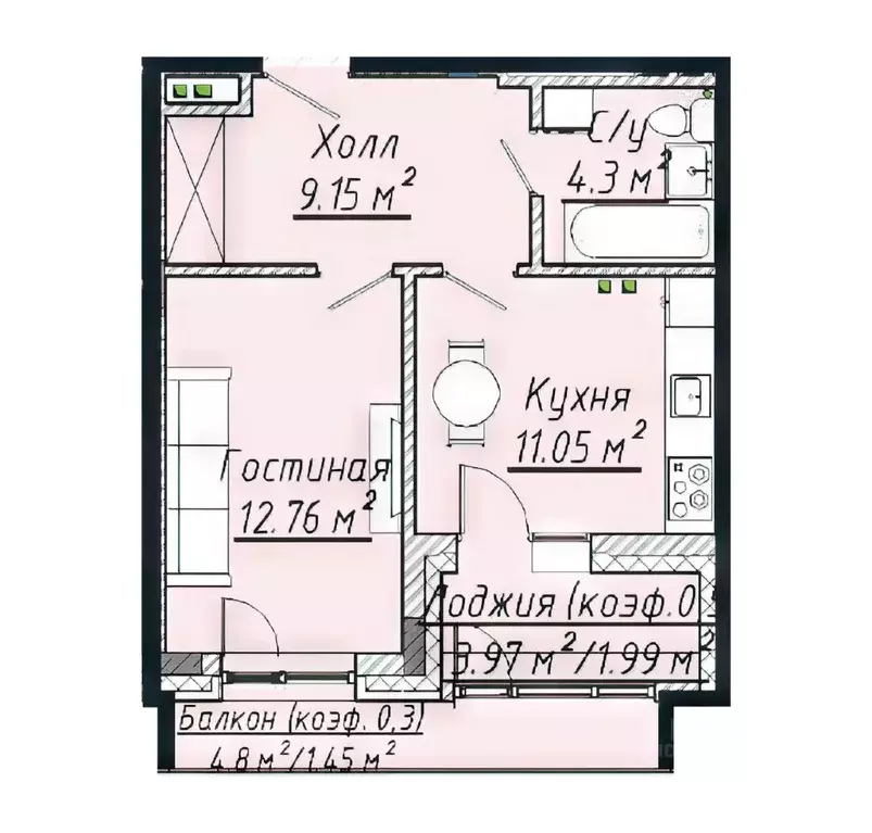 1-к кв. Татарстан, Казань ул. Урицкого, 1 (40.69 м) - Фото 1