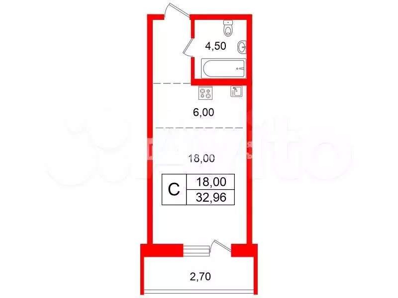 Квартира-студия, 33 м, 9/17 эт. - Фото 0