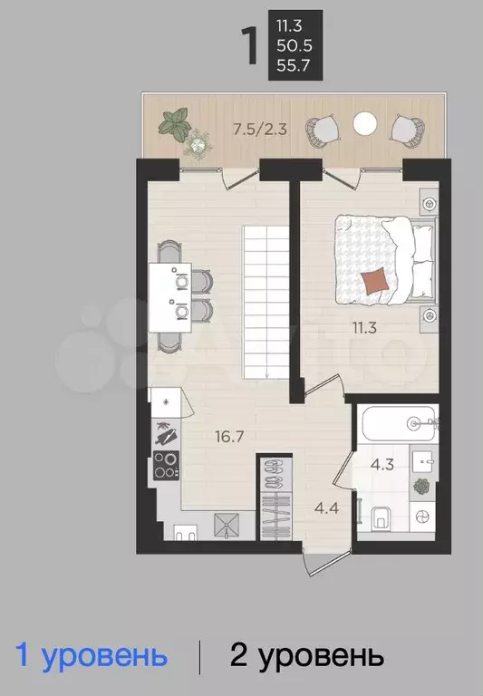 2-к. квартира, 51 м, 1/4 эт. - Фото 1