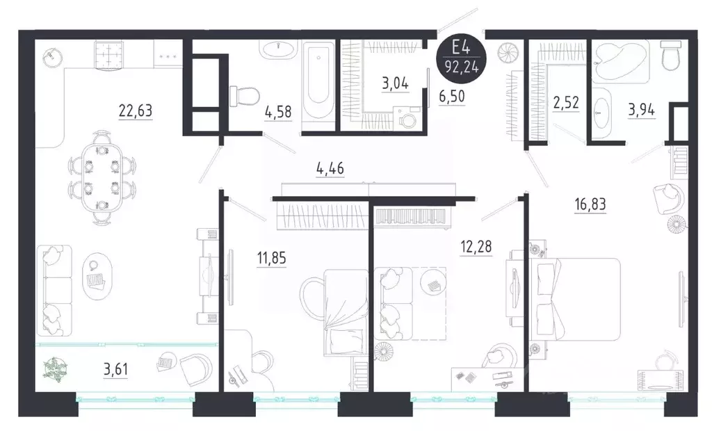 3-к кв. Тульская область, Тула  (92.24 м) - Фото 1