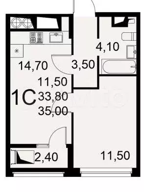 1-к. квартира, 35 м, 5/23 эт. - Фото 0