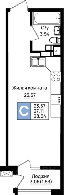 Студия Краснодарский край, Новороссийск Шоссейная ул. (28.64 м) - Фото 1