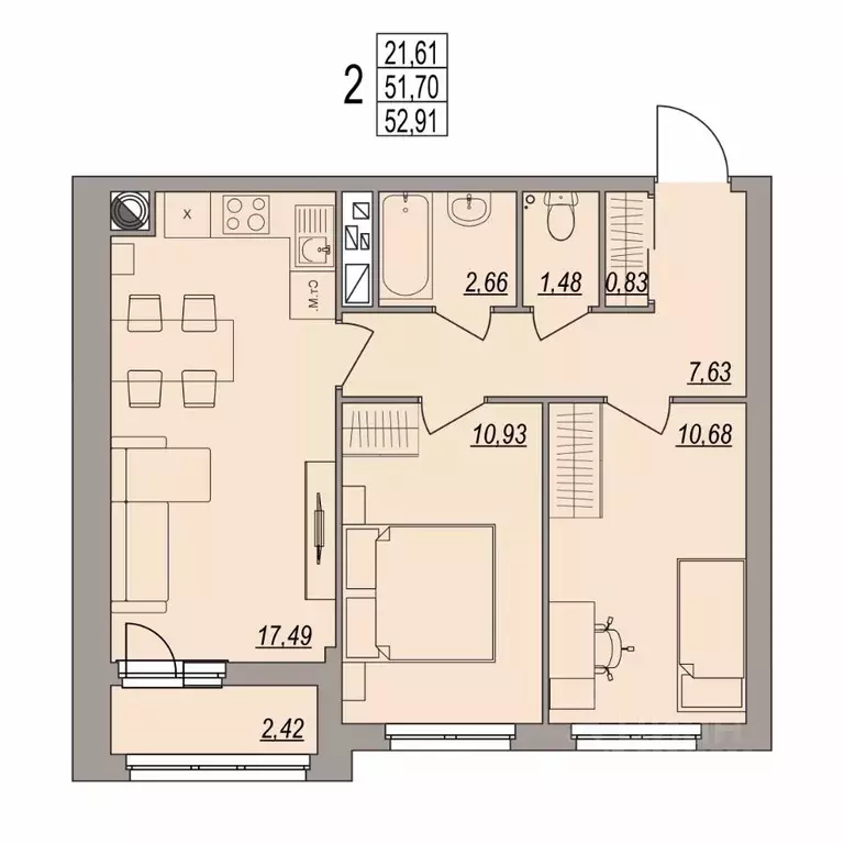 2-к кв. Волгоградская область, Волгоград ул. Дымченко, 9 (52.91 м) - Фото 1