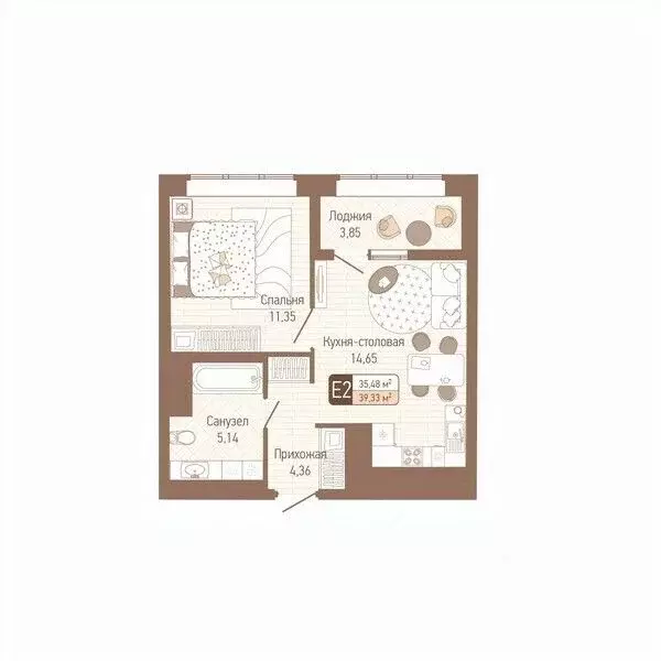 1-к кв. Тульская область, Тула Кулик жилой комплекс (37.41 м) - Фото 1