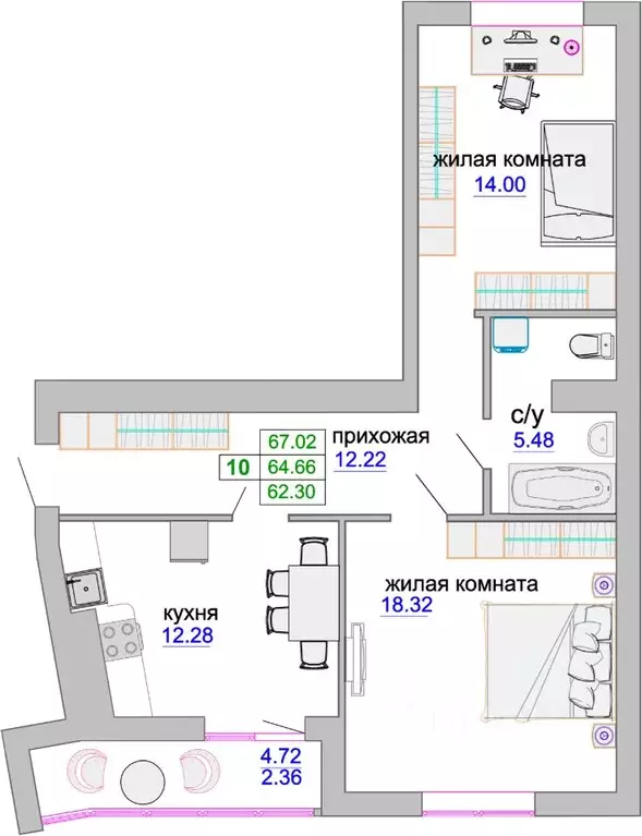 2-к кв. Калининградская область, Зеленоградск ул. Тургенева, 16А (65.3 ... - Фото 0