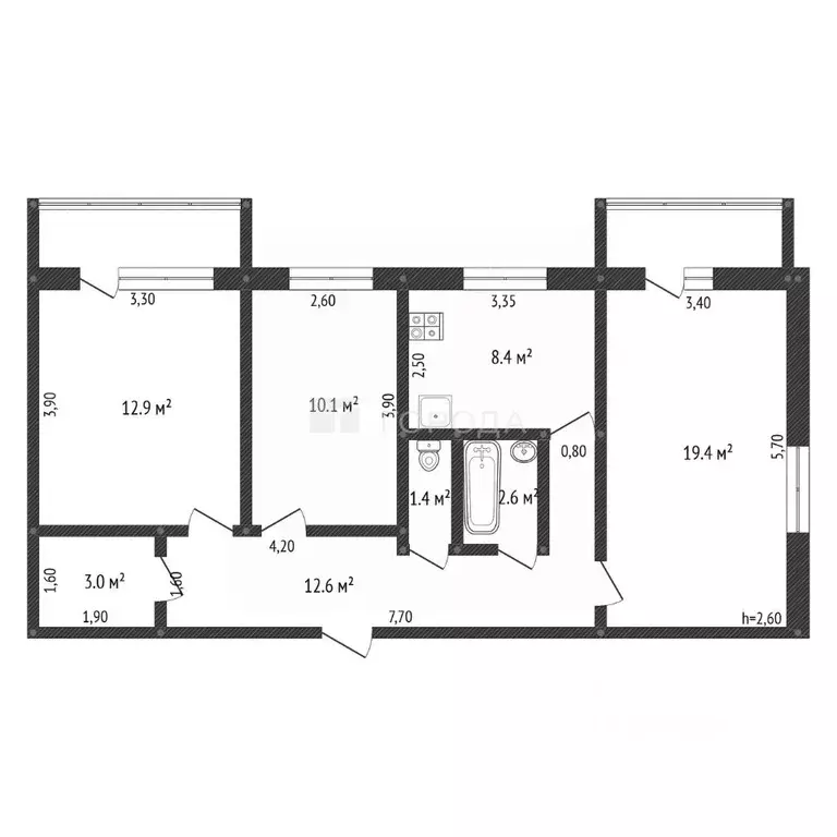 3-к кв. Кемеровская область, Мыски ул. Комарова, 40 (70.4 м) - Фото 2