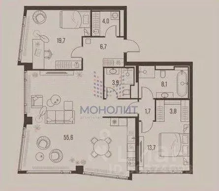 Квартира, 3 комнаты, 119 м - Фото 2