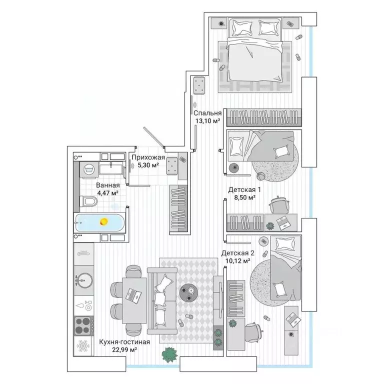 3-к кв. Приморский край, Владивосток Гринвуд жилой комплекс (66.1 м) - Фото 1