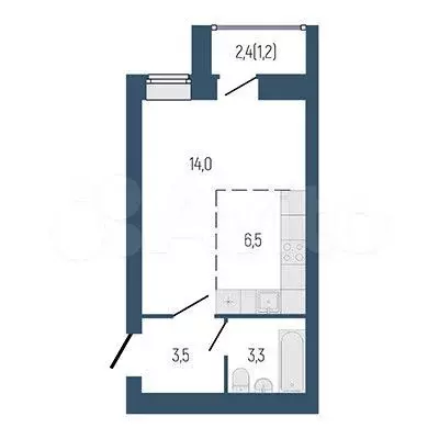 1-к. квартира, 28,8 м, 2/9 эт. - Фото 0