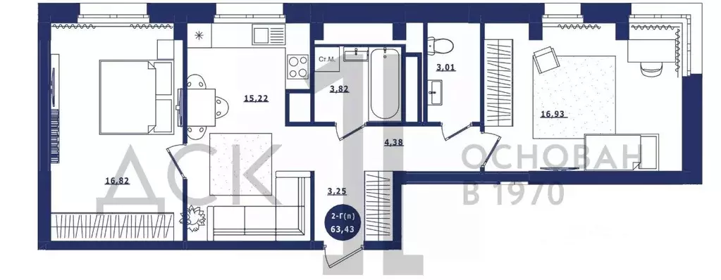 2-к кв. Ханты-Мансийский АО, Сургут Высоковольтная ул., 6/2 (63.43 м) - Фото 1