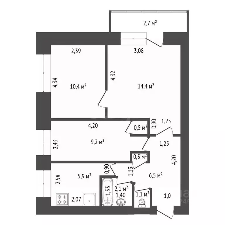 3-к кв. Башкортостан, Уфа ул. Минигали Губайдуллина, 5 (50.4 м) - Фото 2