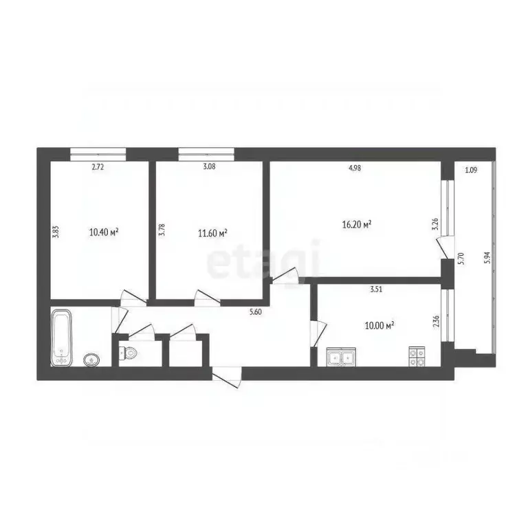 3-к кв. Тюменская область, Тюмень ул. Дальняя, 23 (63.6 м) - Фото 1