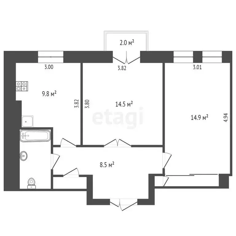 2-комнатная квартира: Калуга, улица Пухова, 50 (55.7 м) - Фото 0