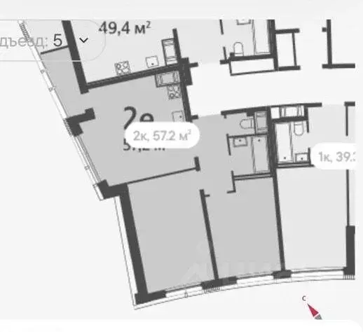 2-к кв. Санкт-Петербург наб. Миклухо-Маклая, 3к1 (57.23 м) - Фото 0