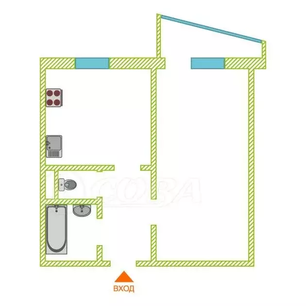 1-комнатная квартира: Тюмень, улица 50 лет Октября, 76 (35 м) - Фото 2