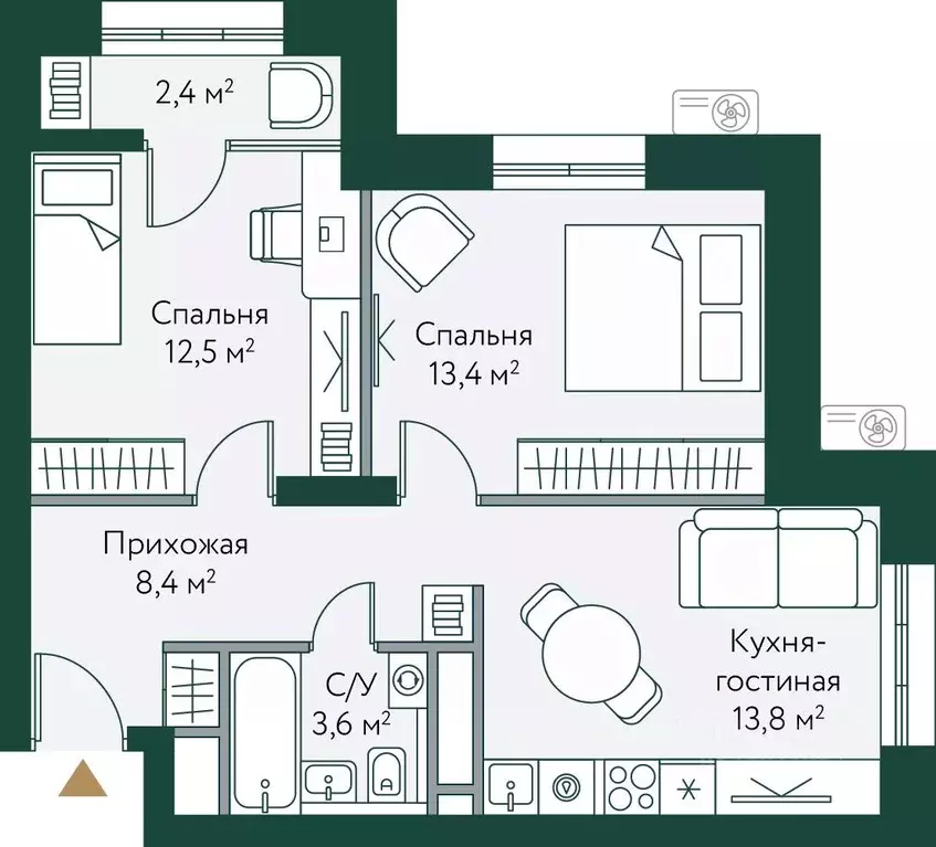 2-к кв. Волгоградская область, Волгоград Новосибирская ул., 74с1 (54.1 ... - Фото 0