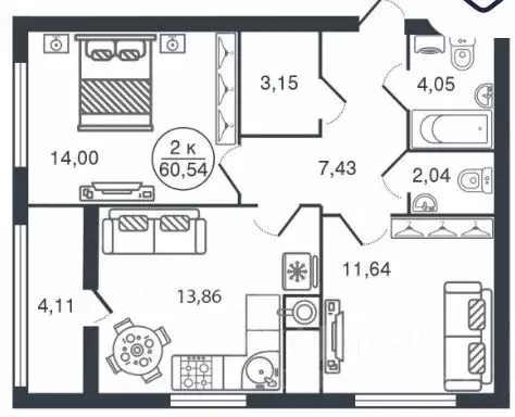 2-к кв. Тверская область, Тверь Бурашевское ш., 62 (60.5 м) - Фото 1