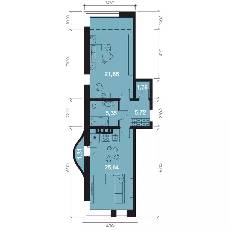 2-к кв. Иркутская область, Иркутск наб. Верхняя, 137 (65.0 м) - Фото 1