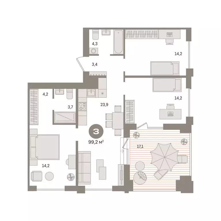 3-комнатная квартира: Новосибирский район, рабочий посёлок Краснообск, ... - Фото 2