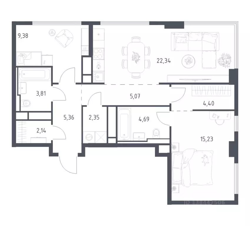 2-к кв. Москва Квартал на воде жилой комплекс, к5 (74.77 м) - Фото 1