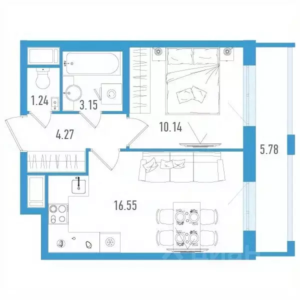 1-к кв. Санкт-Петербург дор. Муринская, 67 (37.08 м) - Фото 0
