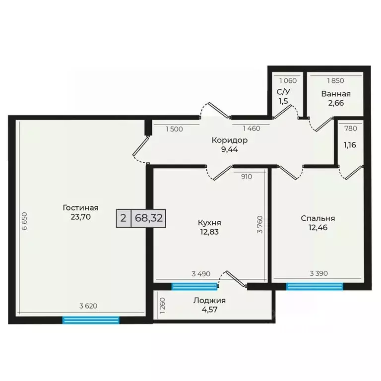 2-к кв. Ставропольский край, Невинномысск ул. Дунаевского, 11Г (68.32 ... - Фото 1