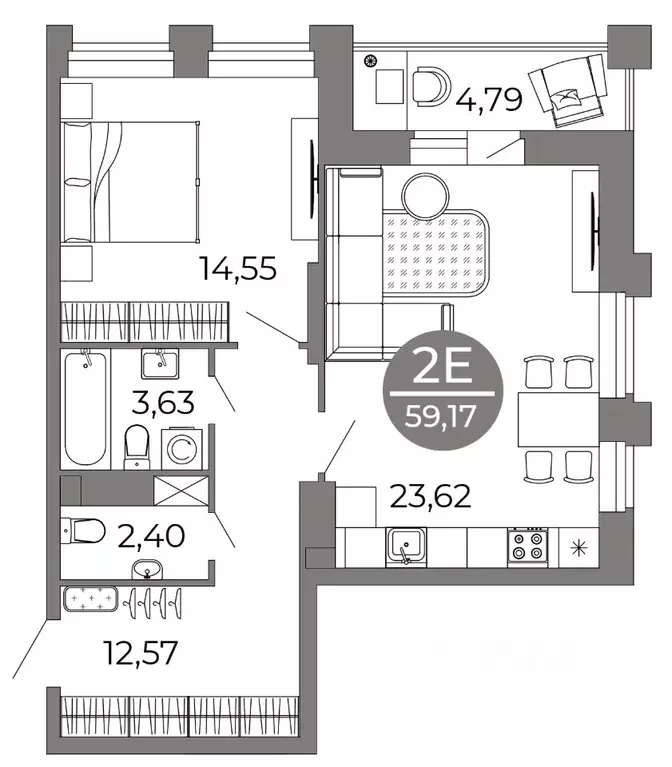 2-к кв. Воронежская область, Воронеж Галилей жилой комплекс (59.17 м) - Фото 1