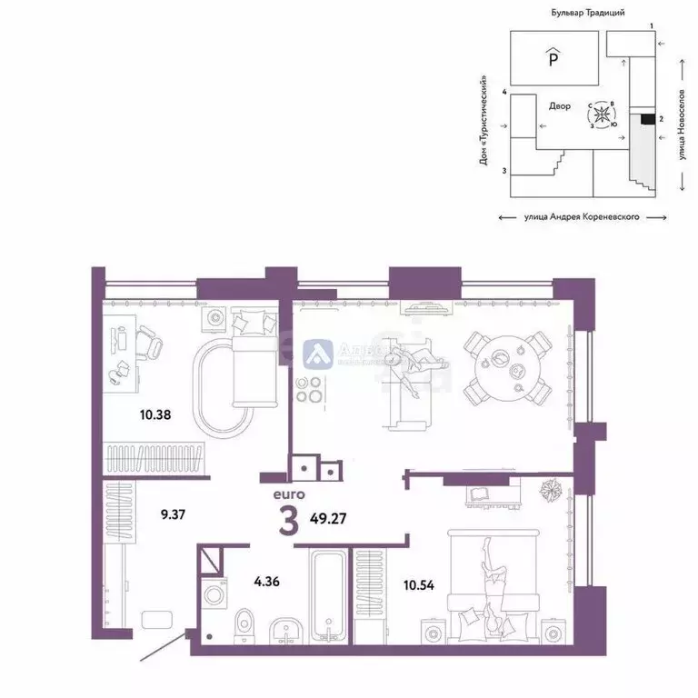3-комнатная квартира: Тюмень, улица Андрея Кореневского, 5 (49.6 м) - Фото 0
