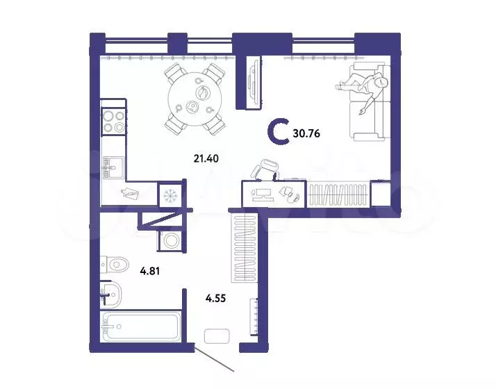 Квартира-студия, 30,8 м, 3/16 эт. - Фото 1