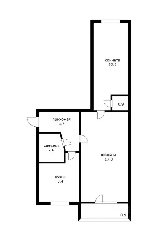 Квартира, 2 комнаты, 44.6 м - Фото 1