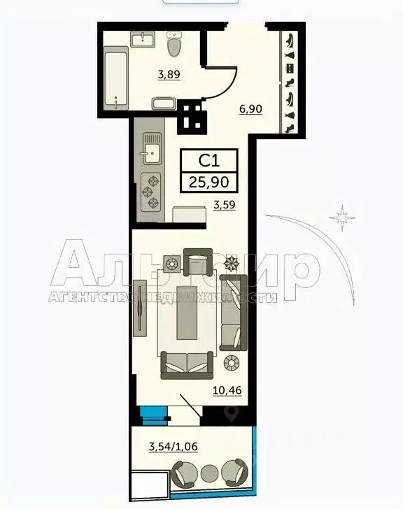 Студия Ростовская область, Ростов-на-Дону, Нахичевань ул. 23-я Линия, ... - Фото 2