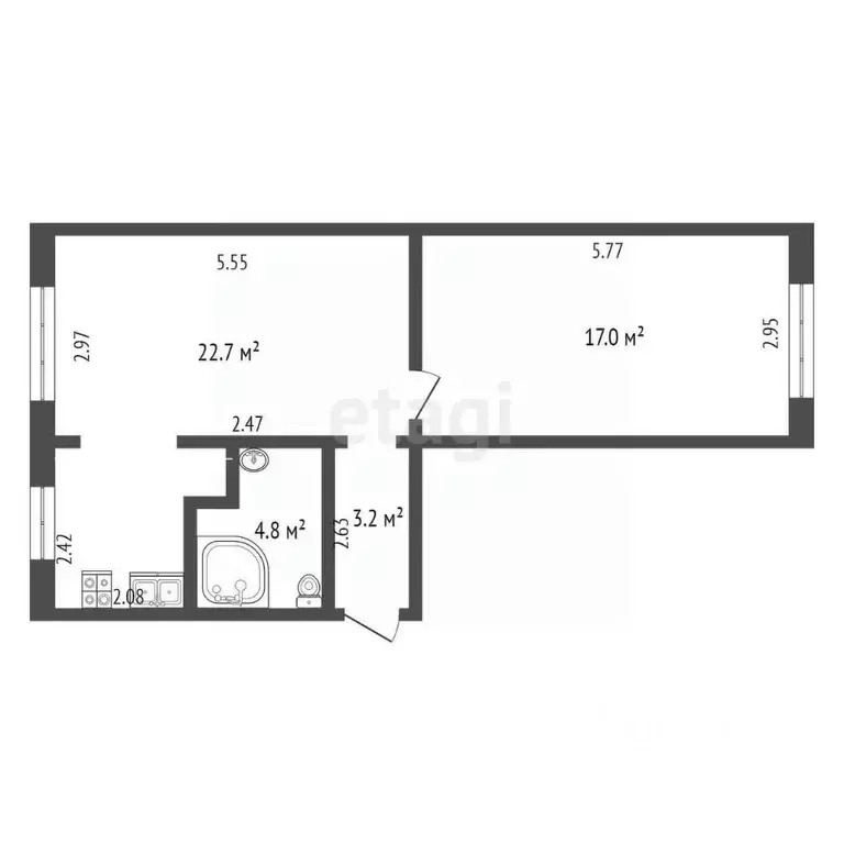 2-к кв. Калужская область, Калуга Московская ул., 182 (47.7 м) - Фото 2