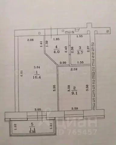 1-к кв. Татарстан, Казань ул. Азата Аббасова, 10 (33.2 м) - Фото 2