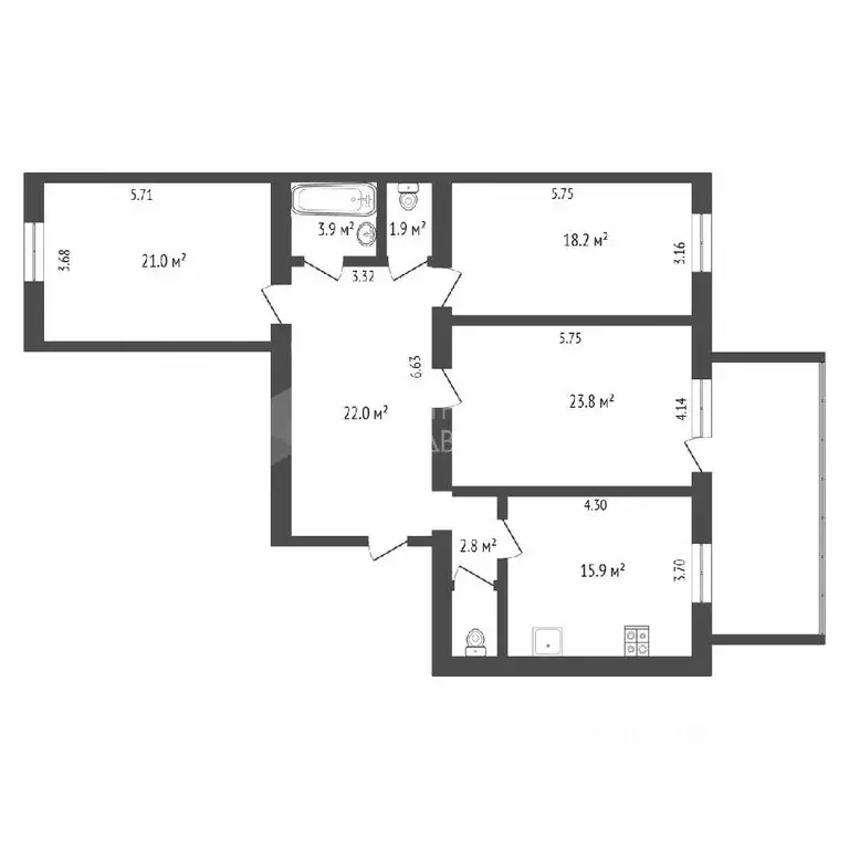 4-к кв. Тюменская область, Тюмень Депутатская ул., 80к1 (121.7 м) - Фото 1