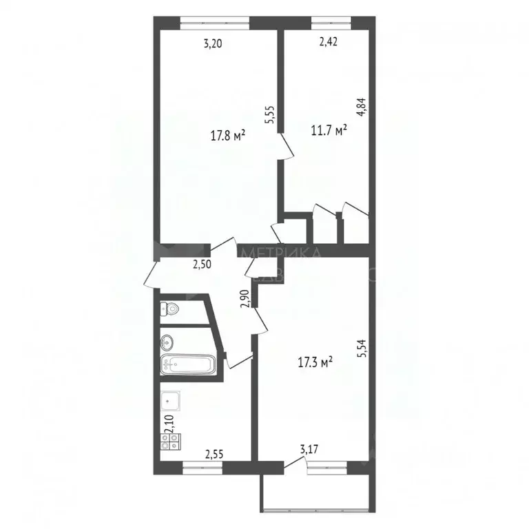3-к кв. Тюменская область, Тюмень ул. Карла Маркса, 12 (61.9 м) - Фото 2