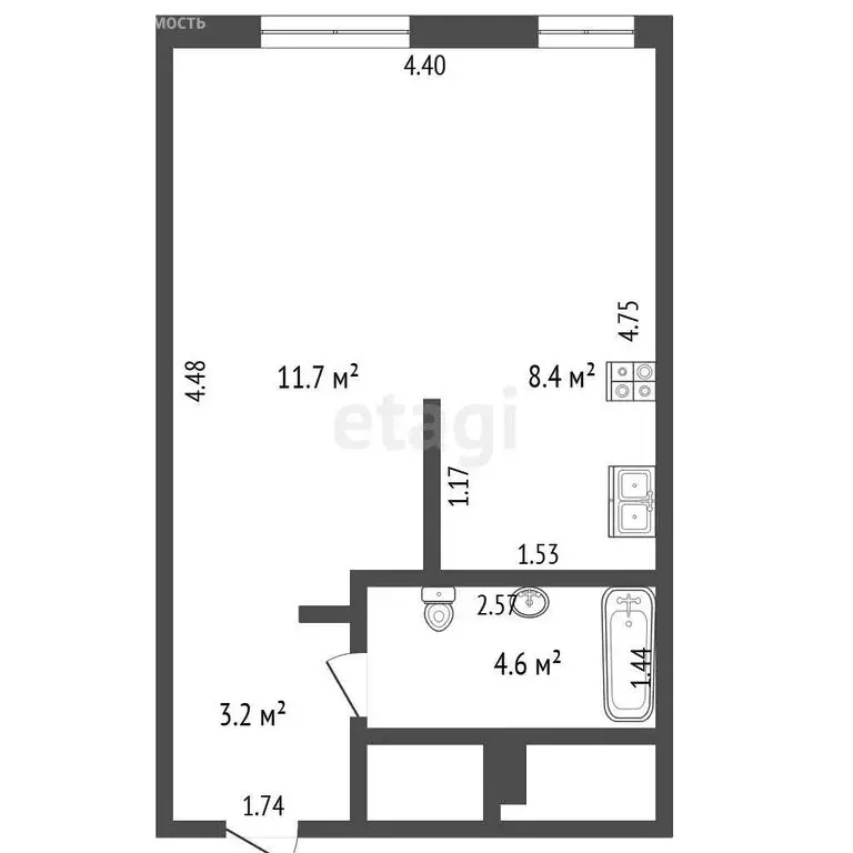 Квартира-студия: Омск, проспект Мира, 9/2 (27.9 м) - Фото 1