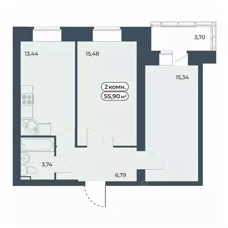 2-к кв. Красноярский край, Красноярск ул. Светлова, 12 (55.9 м) - Фото 1