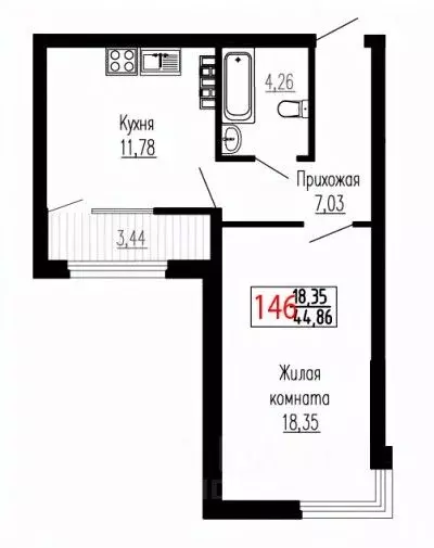 1-к кв. Свердловская область, Екатеринбург ул. Лыжников, 3 (44.86 м) - Фото 0